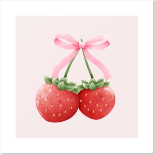 Coquette Aesthetic Pink Bow Strawberries Posters and Art